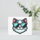 Cool Cat Postcard – Trendy Feline Pop Art Aankondigingskaart (Staand voorkant)
