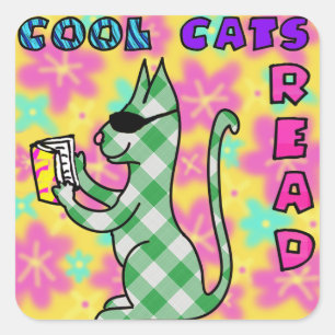 Cool Cat Reading Incentive Reward-Stickers Vierkante Sticker