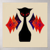Cool Cat Red Eye Mid Century Retro Art Poster (Voorkant)