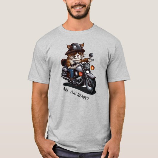 Cool Cat Riding Motorcycle Ben je klaar? T-shirt (Voorkant)