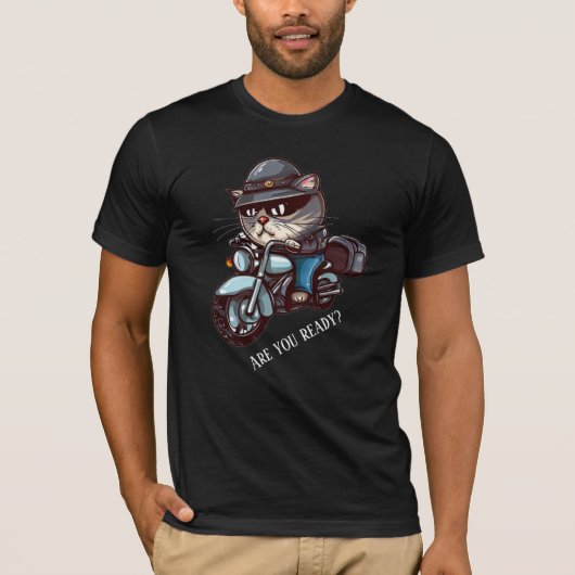 Cool Cat Riding Motorcycle Ben je klaar? T-shirt (Voorkant)