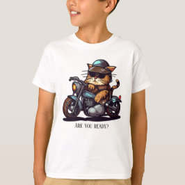 Cool Cat Riding Motorcycle Ben je klaar? T-shirt