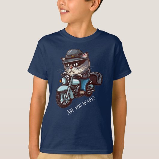 Cool Cat Riding Motorcycle Ben je klaar? T-shirt (Voorkant)
