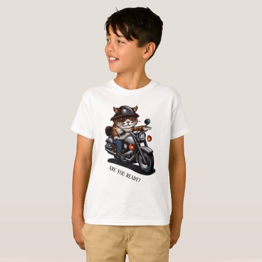 Cool Cat Riding Motorcycle Ben je klaar? T-shirt (Voorkant volledig)