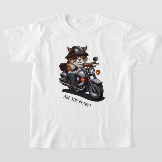 Cool Cat Riding Motorcycle Ben je klaar? T-shirt (Laagn)