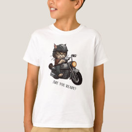 Cool Cat Riding Motorcycle Ben je klaar? T-shirt
