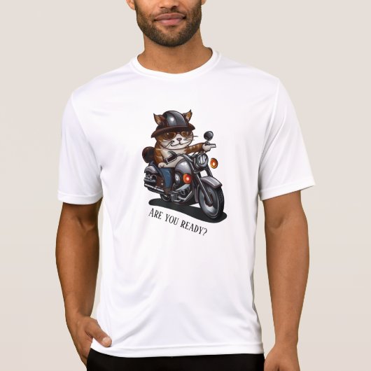 Cool Cat Riding Motorcycle Ben je klaar? T-shirt (Voorkant)