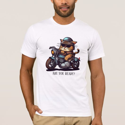 Cool Cat Riding Motorcycle Ben je klaar? T-shirt (Voorkant)