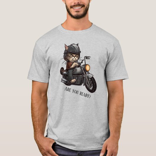 Cool Cat Riding Motorcycle Ben je klaar? T-shirt (Voorkant)