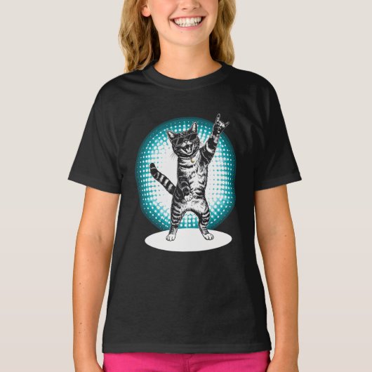 Cool Cat Rock Dancer T-shirt | Grappig Dieren Muzi (Voorkant)