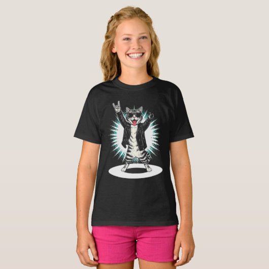 Cool Cat Rock Dancer T-shirt | Grappig Dierlijke M (Voorkant volledig)
