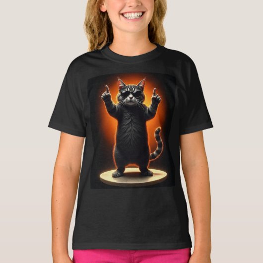 Cool Cat Rock Dancer T-shirt | Grappig Dierlijke M (Voorkant)