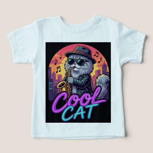 Cool Cat Saxophone – Retro Neon 90s Jazz Cat Desig (Design voorkant)