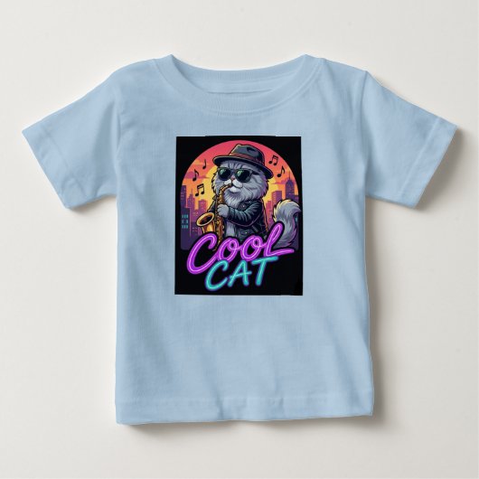 Cool Cat Saxophone – Retro Neon 90s Jazz Cat Desig (Voorkant)