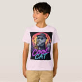 Cool Cat Saxophone – Retro Neon 90s Jazz Cat Desig T-shirt (Voorkant volledig)
