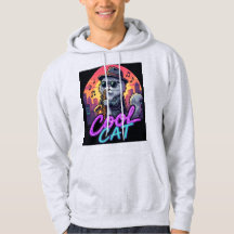 Cool Cat Saxophone –Retro Neon 90s Jazz Cat Design