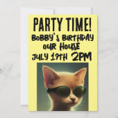 COOL CAT SCRIPT KINDEREN VERJAARDAG UITNODIGINGEN (Voorkant)