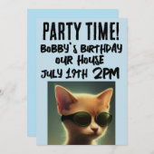 COOL CAT SCRIPT KINDEREN VERJAARDAG UITNODIGINGEN (Voorkant / Achterkant)