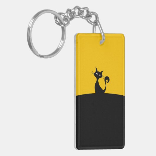 Cool Cat Silhouet Whimsical Designer Custom Sleutelhanger (Voorkant Links)