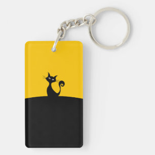 Cool Cat Silhouet Whimsical Designer Custom Sleutelhanger