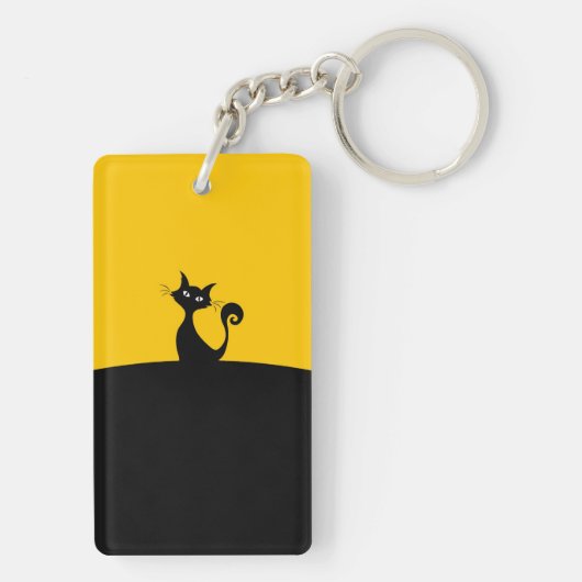 Cool Cat Silhouet Whimsical Designer Custom Sleutelhanger (achterkant)