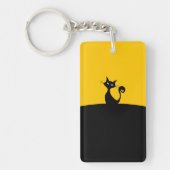 Cool Cat Silhouet Whimsical Designer Custom Sleutelhanger (Voorkant)
