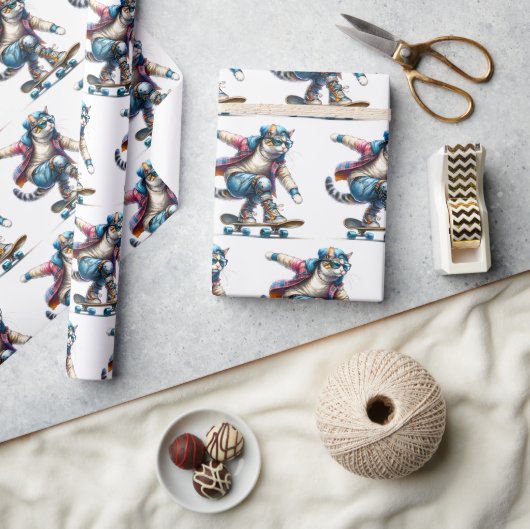 Cool Cat Skateboarder Cadeaupapier (Crafts)