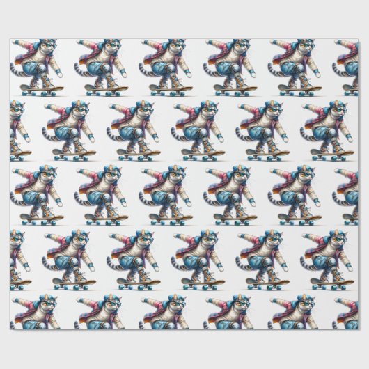 Cool Cat Skateboarder Cadeaupapier (Vlak)