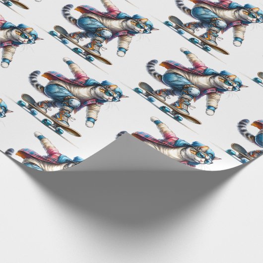 Cool Cat Skateboarder Cadeaupapier (Hoek)