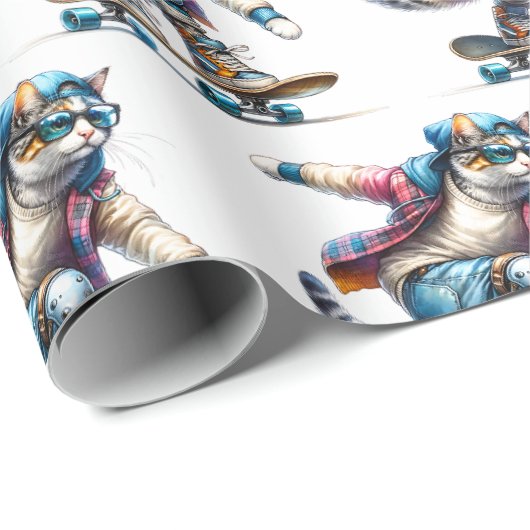 Cool Cat Skateboarder Cadeaupapier (Rol Hoek)