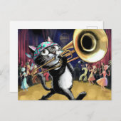 Cool cat spelen jazz op saxofoon briefkaart (Voorkant / Achterkant)