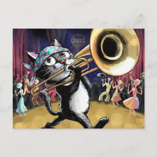 Cool cat spelen jazz op saxofoon briefkaart (Voorkant)