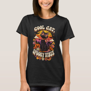 Cool Cat Spooky Vibes Retro Zwarte Kat Halloween D T-shirt