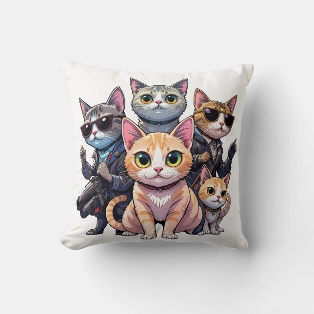 Cool Cat Squad Retro Gang van Kittens Kussen (Voorkant)