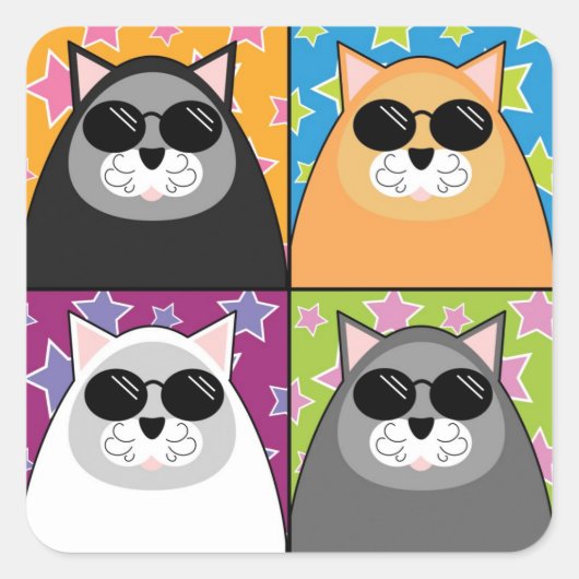 Cool Cat Square Stickers (Voorkant)