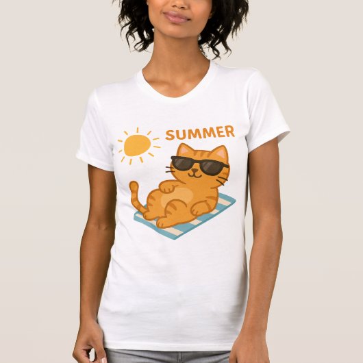 Cool Cat Summer Vibes T-shirt – Schattigee Cartoon (Voorkant)