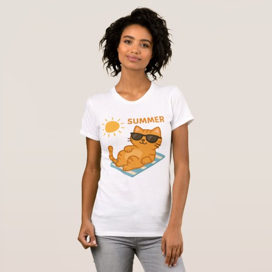 Cool Cat Summer Vibes T-shirt – Schattigee Cartoon (Voorkant volledig)