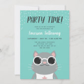 Cool Cat Turquoise Kinderen Birthday Party Kaart (Voorkant)