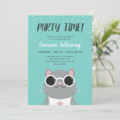 Cool Cat Turquoise Kinderen Birthday Party Kaart (Staand voorkant)