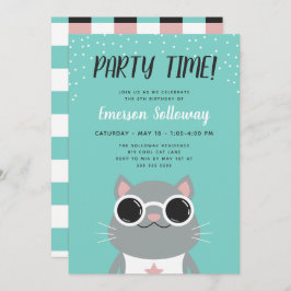 Cool Cat Turquoise Kinderen Birthday Party Kaart
