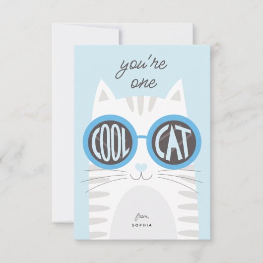 Cool Cat Valentijnsdag Kaart_blue Kaart (Voorkant)