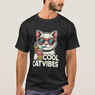 Cool Cat Vibes, Een chic Modieus Kat Tropisch Stra T-shirt