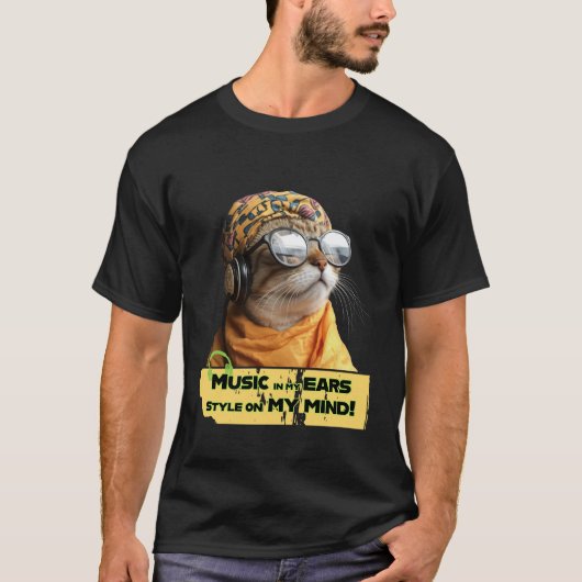 Cool Cat Vibes - Hipster Kat met hoofdtelefoon T-shirt (Voorkant)
