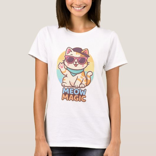 Cool Cat Vibes – Meow Magic Summer T-shirt (Voorkant)