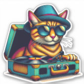 Cool Cat Vinyl Record Player Zonnebril Die-cut Sticker (Voorkant)
