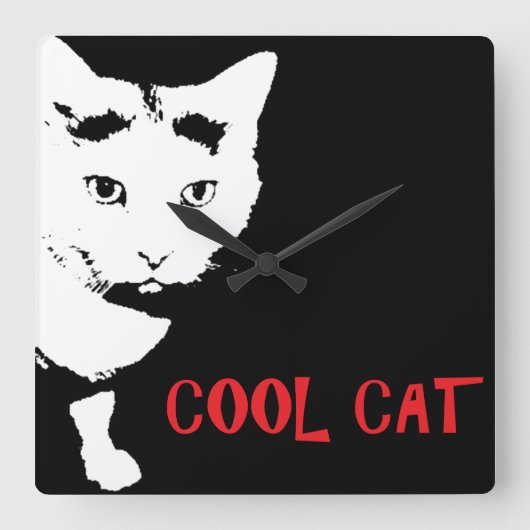 COOL CAT WALL CLOCK VIERKANTE KLOK (Voorkant)