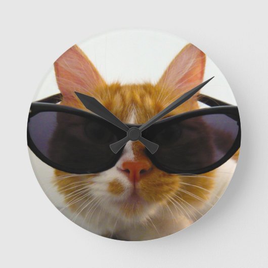 Cool Cat Wearing Sunglasses Clock Ronde Klok (Voorkant)