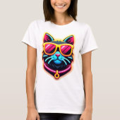 Cool Cat Wearing Sunglasses in Neon Pink and Yello T-shirt (Voorkant)