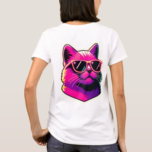 Cool Cat Wearing Sunglasses in Neon Pink and Yello T-shirt (Achterkant)