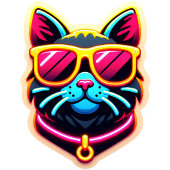 Cool Cat Wearing Sunglasses in Neon Pink and Yello T-shirt